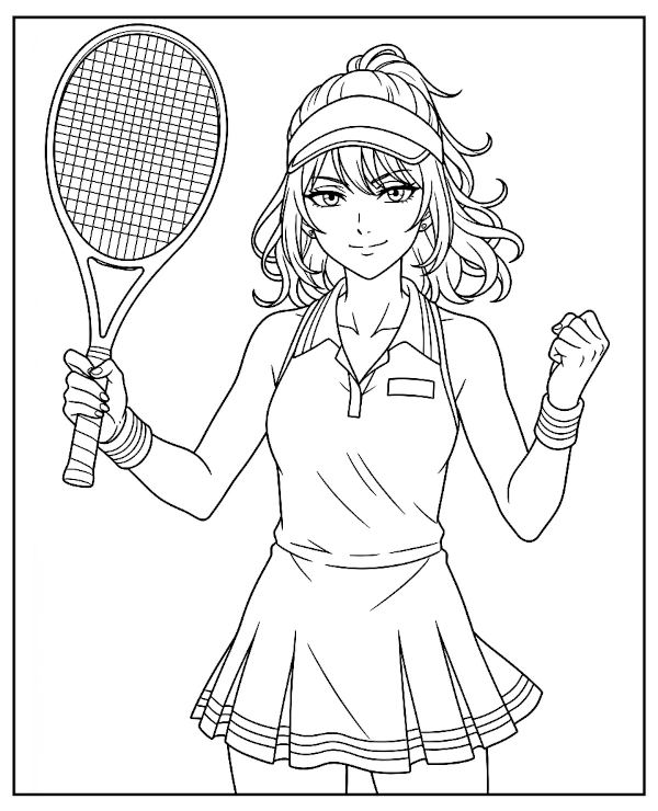 Anime Lady Tennis Player Coloring Page