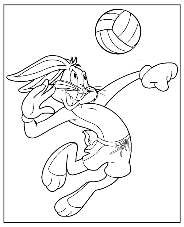 Bugs Bunny Playing Volleyball Coloring Page