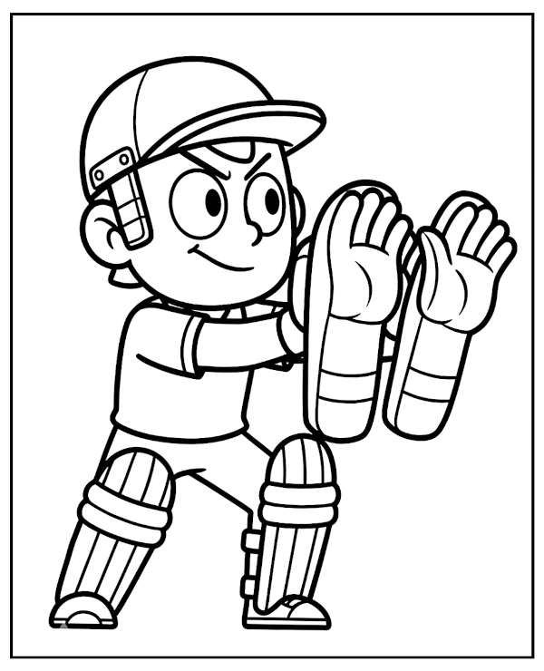 Cartoon cricket catcher coloring page sport