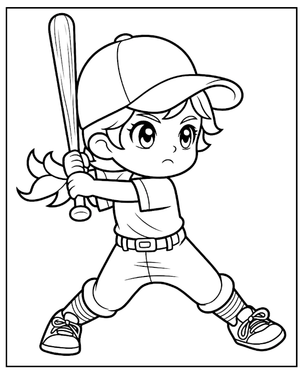 Baseball girl player coloring page