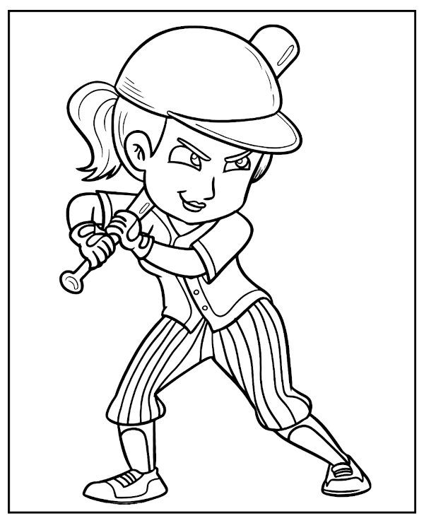 Woman baseball player coloring page