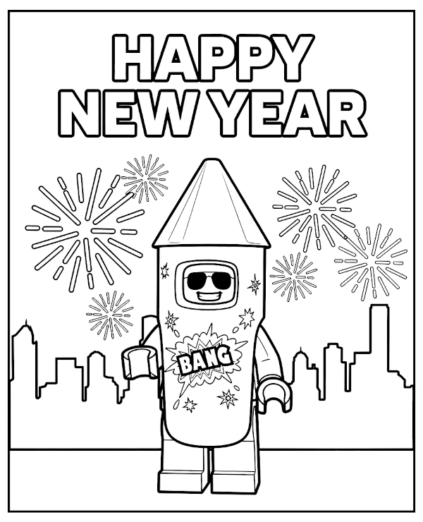 LEGO New Year Coloring Page for Kids