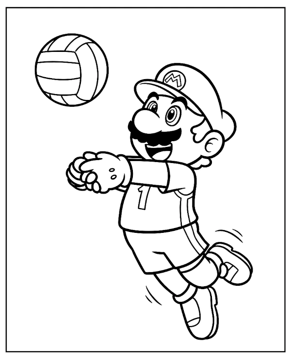 Mario Playing Volleyball Coloring Page - Print for Free