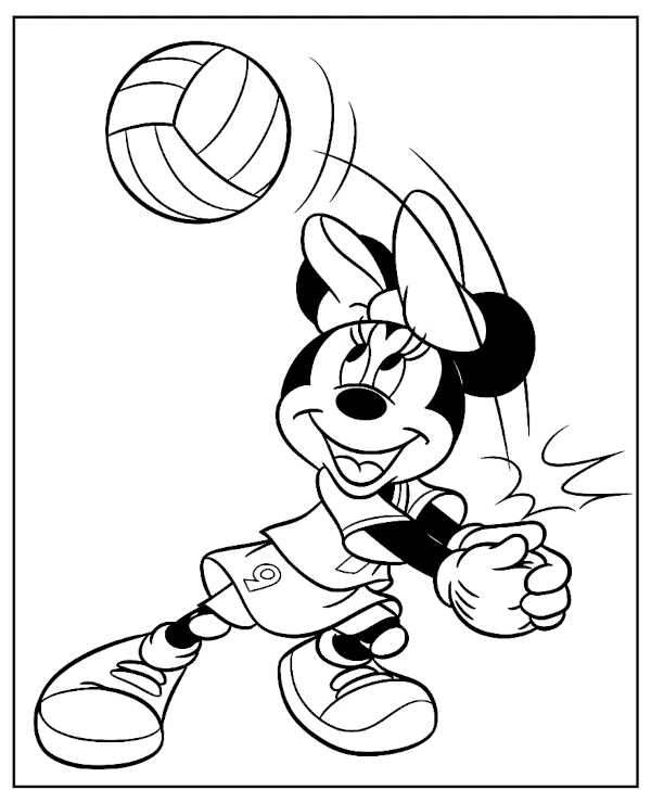 Minnie Mouse Playing Volleyball Coloring Page