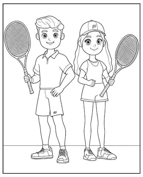 Mixed tennis double coloring page