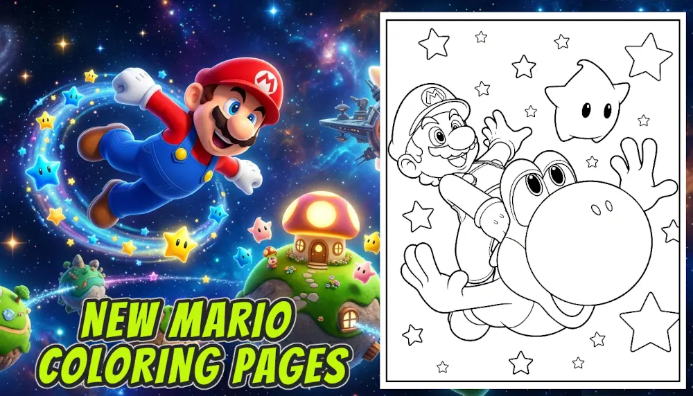 New Mario Coloring Pages for the Premiere of the Super Mario Galaxy Movie banner