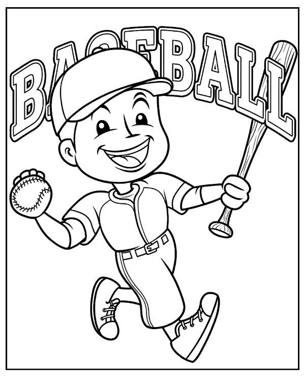 Smiled baseball player coloring page sheet sport