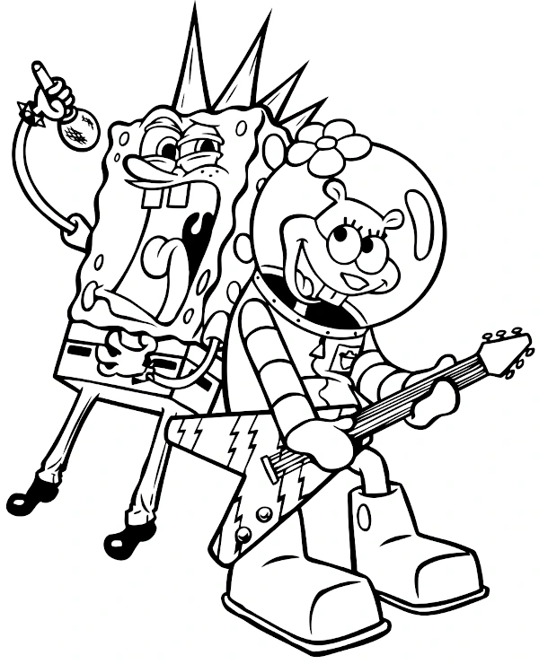 SpongeBob rock band coloring page
