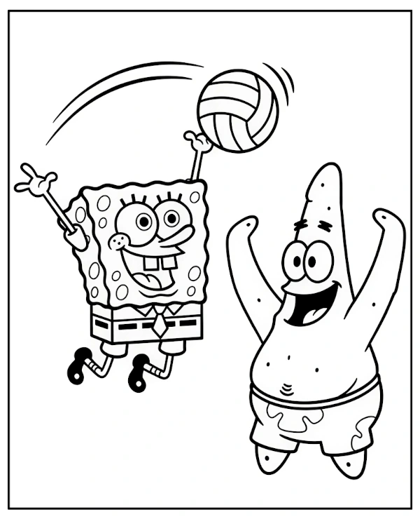 SpongeBob & Patrick Volleyball Coloring Page for Kids