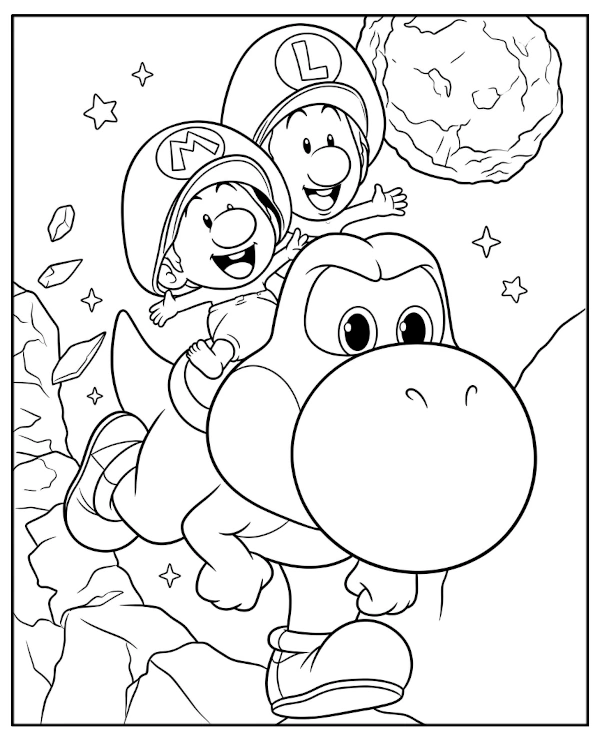Super Mario Galaxy coloring page Baby Mario and Baby Luigi