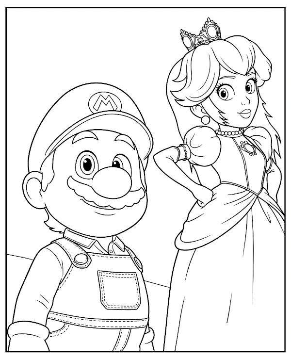 Mario with Peach coloring page for kids