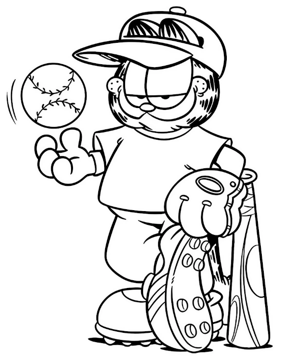 Garfield Baseball Player Coloring Page for Kids