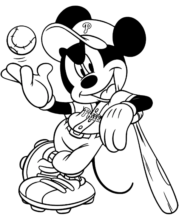 Mickey Mouse Baseball Player Coloring Page for Kids
