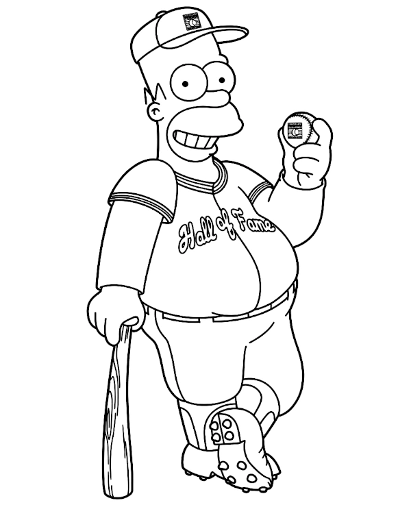 Homer Simpson Baseball Player Coloring Page for Kids
